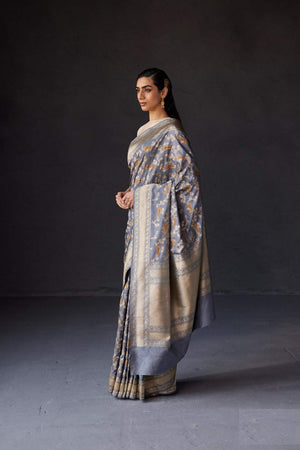 Grey Banarasi Woven Soft Silk Saree (50133_Grey)