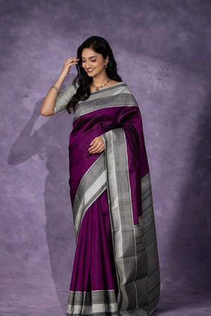 Purple Banarasi Woven Soft Silk Saree (50140)