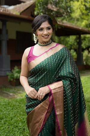 Green Banarasi Woven Soft Silk Saree (50143)