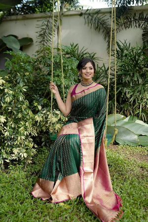 Green Banarasi Woven Soft Silk Saree (50143)