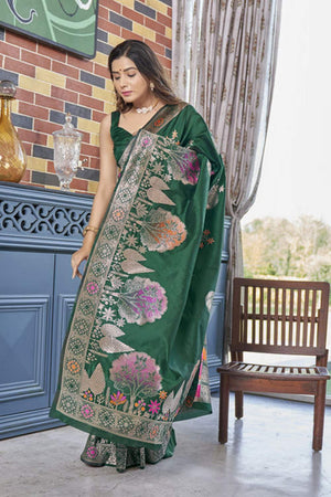 Green Banarasi Woven Soft Silk Saree (50144)