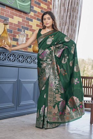 Green Banarasi Woven Soft Silk Saree (50144)
