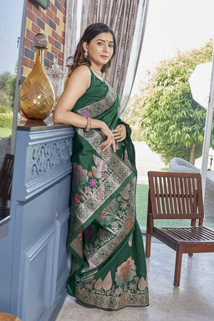 Green Banarasi Woven Soft Silk Saree (50144)