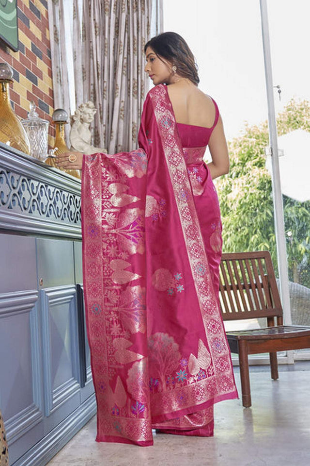 Pink Banarasi Woven Soft Silk Saree (50143_2)