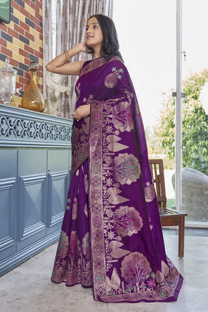 Wine Banarasi Woven Soft Silk Saree (50143_3)