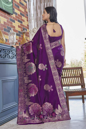 Wine Banarasi Woven Soft Silk Saree (50143_3)
