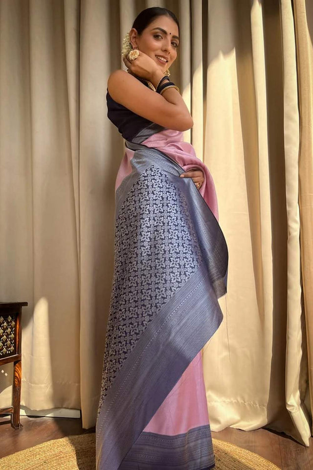 Pink Banarasi Woven Soft Silk Saree (50146_1)