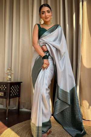 Grey Banarasi Woven Soft Silk Saree (50146_3)