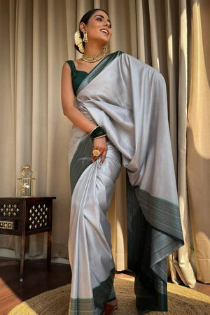 Grey Banarasi Woven Soft Silk Saree (50146_3)