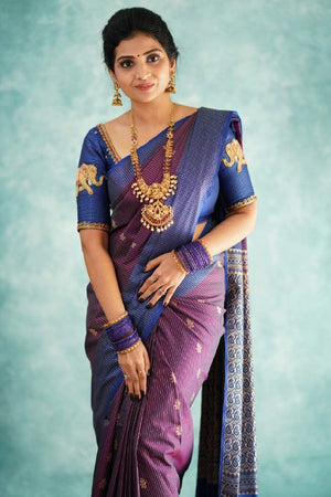Purple Banarasi Woven Soft Silk Saree (50149)