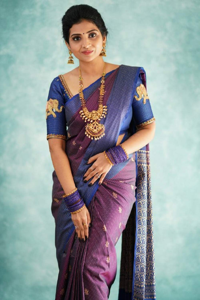 Purple Banarasi Woven Soft Silk Saree (50149)