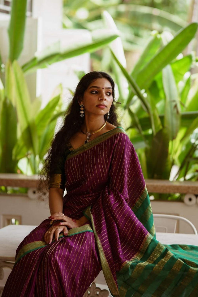 Purple Banarasi Woven Soft Silk Saree (50150)