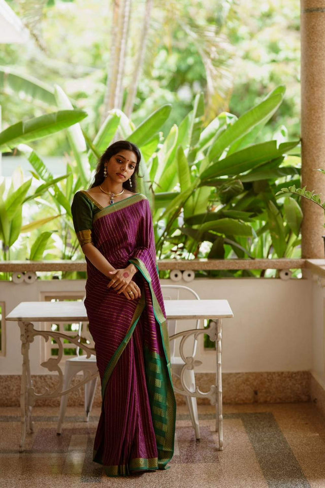 Purple Banarasi Woven Soft Silk Saree (50150)