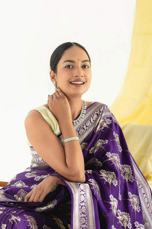 Purple Banarasi Woven Soft Silk Saree (50164)