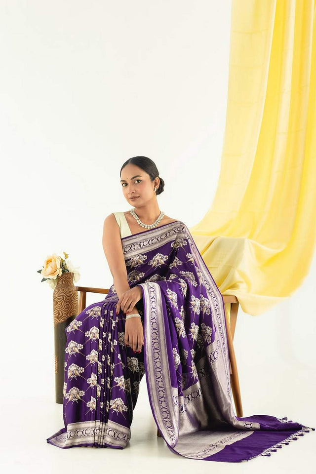 Purple Banarasi Woven Soft Silk Saree (50164)