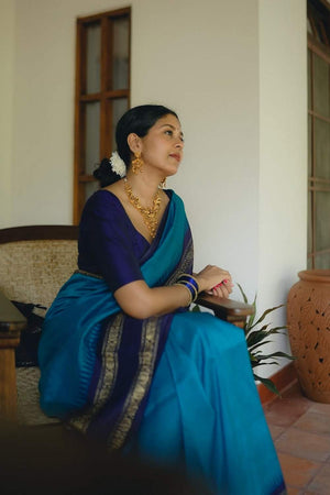 Blue Banarasi Woven Soft Silk Saree (50166)