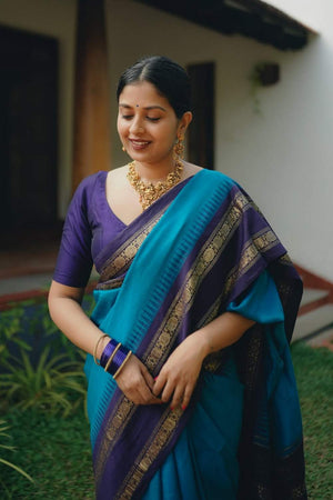 Blue Banarasi Woven Soft Silk Saree (50166)