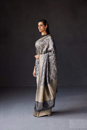 Grey Banarasi Woven Soft Silk Saree (50167)