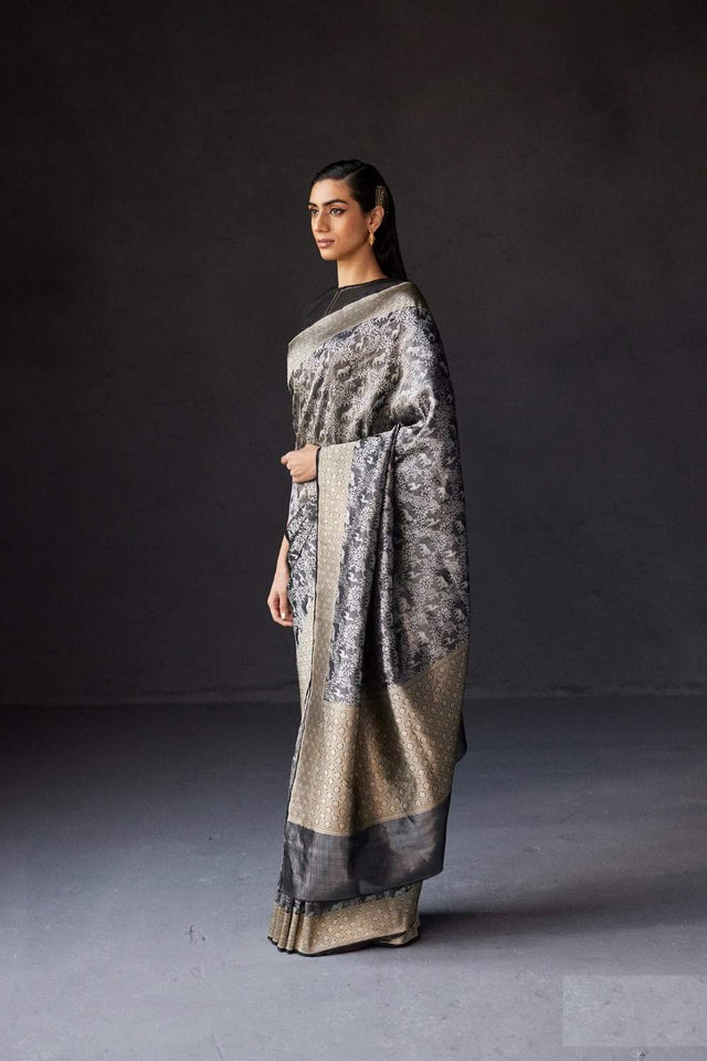 Grey Banarasi Woven Soft Silk Saree (50167)