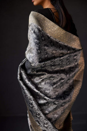 Grey Banarasi Woven Soft Silk Saree (50167)