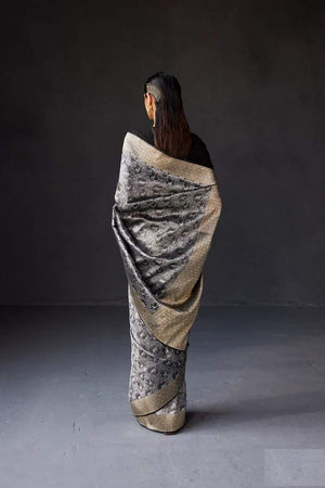 Grey Banarasi Woven Soft Silk Saree (50167)