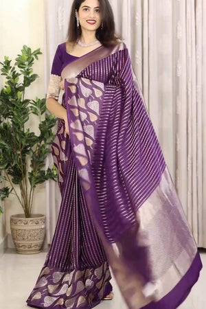 Purple Banarasi Woven Soft Silk Saree (50170)
