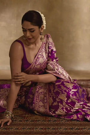 Purple Banarasi Woven Soft Silk Saree (50176)