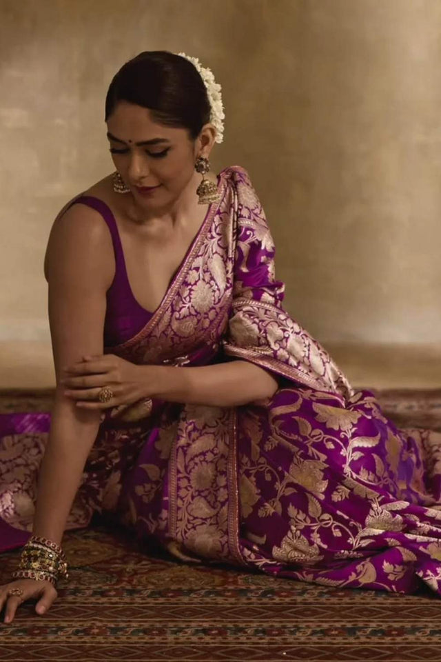 Purple Banarasi Woven Soft Silk Saree (50176)