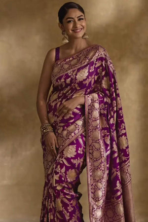 Purple Banarasi Woven Soft Silk Saree (50176)