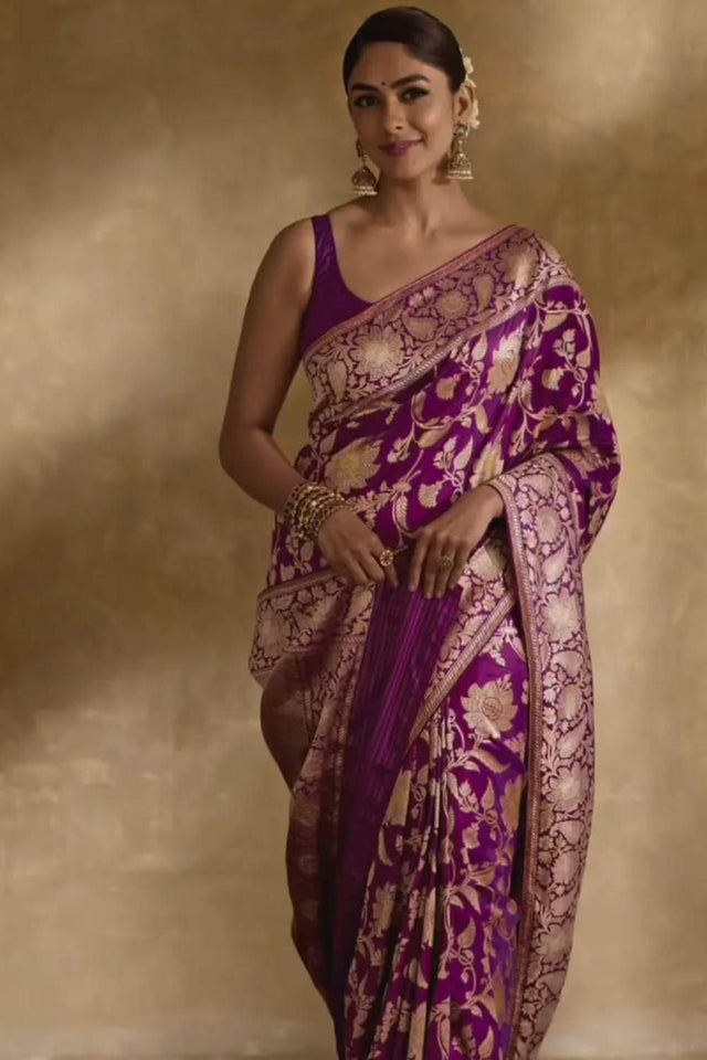 Purple Banarasi Woven Soft Silk Saree (50176)