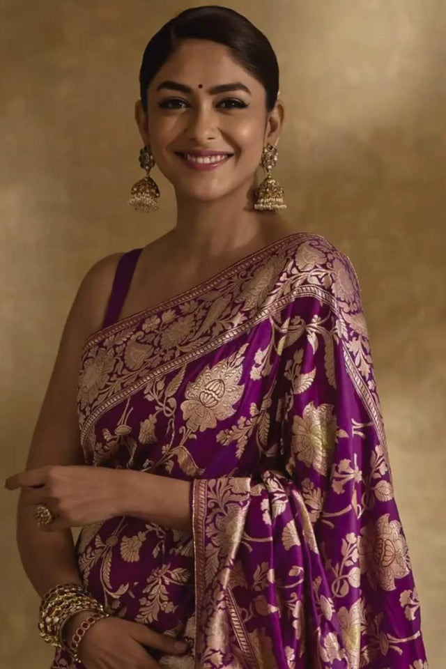 Purple Banarasi Woven Soft Silk Saree (50176)