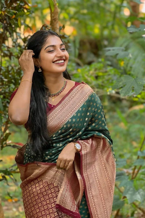 Green Banarasi Woven Soft Silk Saree (50181)