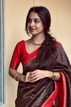Black Banarasi Woven Soft Silk Saree (50183)
