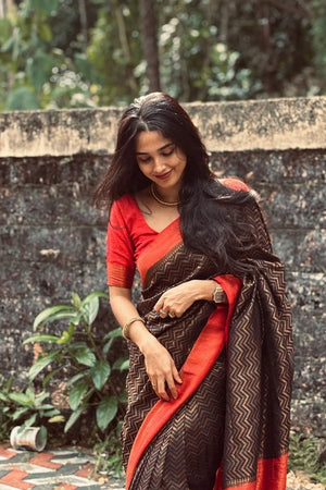 Black Banarasi Woven Soft Silk Saree (50183)