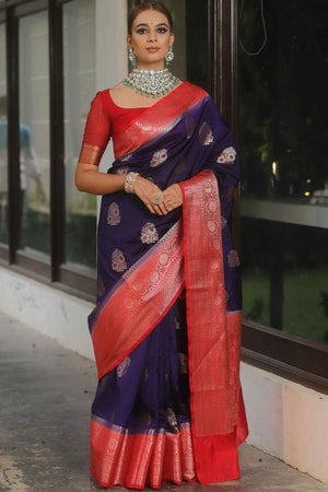 Blue Banarasi Woven Soft Silk Saree (50190)