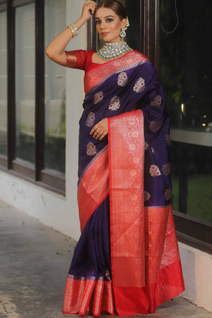 Blue Banarasi Woven Soft Silk Saree (50190)