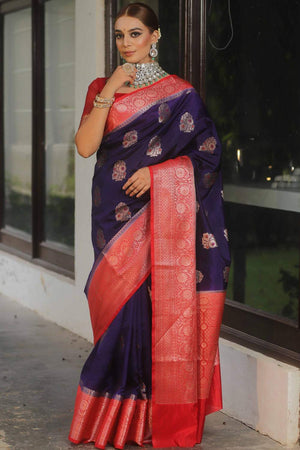Blue Banarasi Woven Soft Silk Saree (50190)