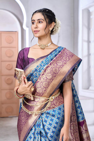 Blue Banarasi Woven Soft Silk Saree (50192)