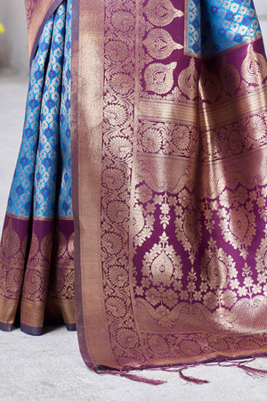 Blue Banarasi Woven Soft Silk Saree (50192)