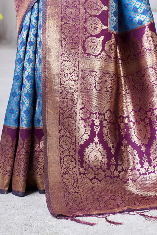 Blue Banarasi Woven Soft Silk Saree (50192)
