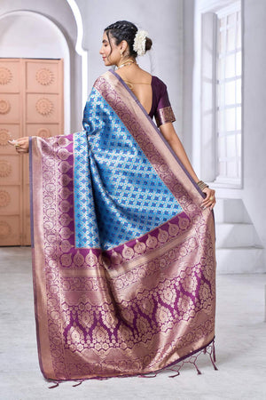Blue Banarasi Woven Soft Silk Saree (50192)