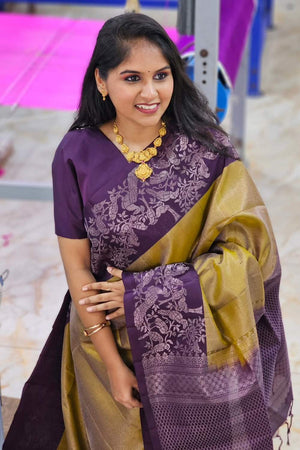 Purple Banarasi Woven Soft Silk Saree (50209)
