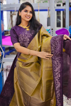 Purple Banarasi Woven Soft Silk Saree (50209)