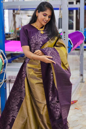 Purple Banarasi Woven Soft Silk Saree (50209)