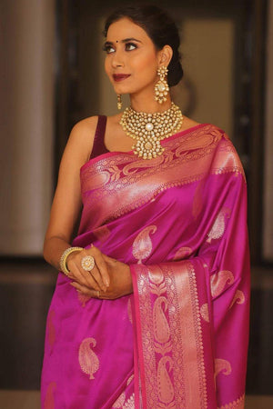 Pink Banarasi Woven Soft Silk Saree (50226_1)