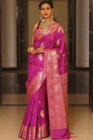 Pink Banarasi Woven Soft Silk Saree (50226_1)