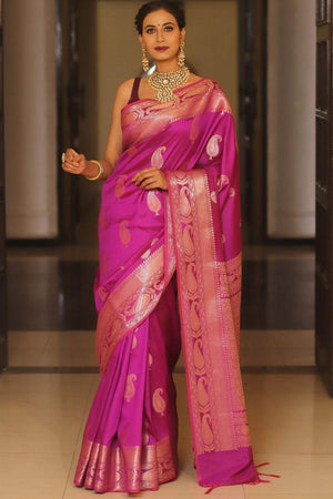 Pink Banarasi Woven Soft Silk Saree (50226_1)