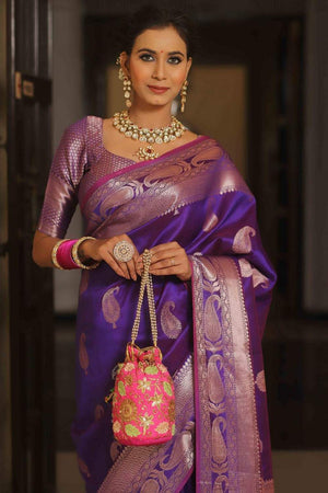 Purple Banarasi Woven Soft Silk Saree (50226_4)
