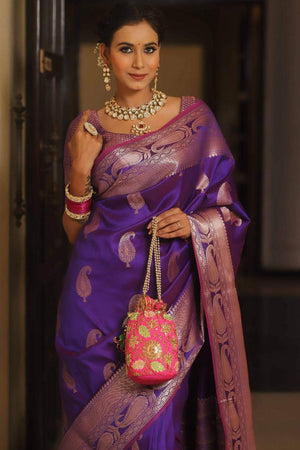 Purple Banarasi Woven Soft Silk Saree (50226_4)