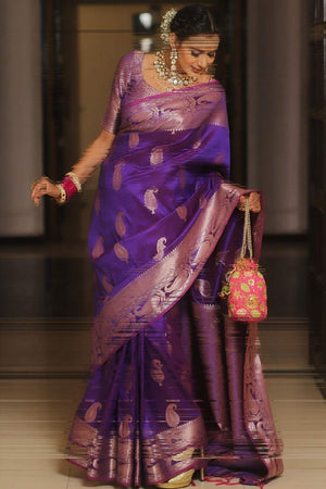 Purple Banarasi Woven Soft Silk Saree (50226_4)